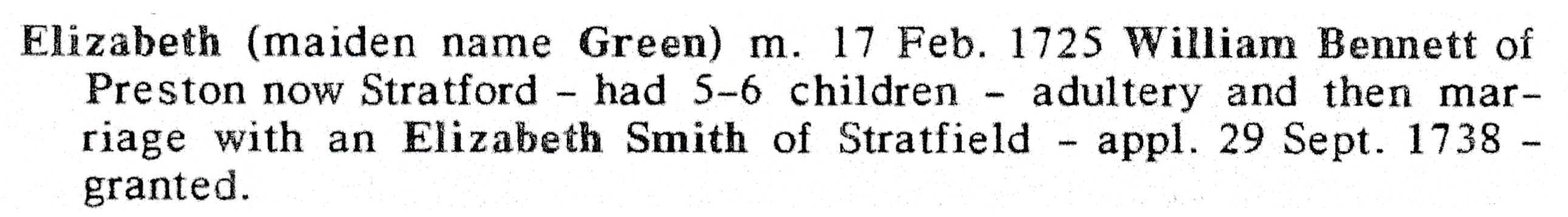 Elizabeth Green - William Bennett Divorce Record