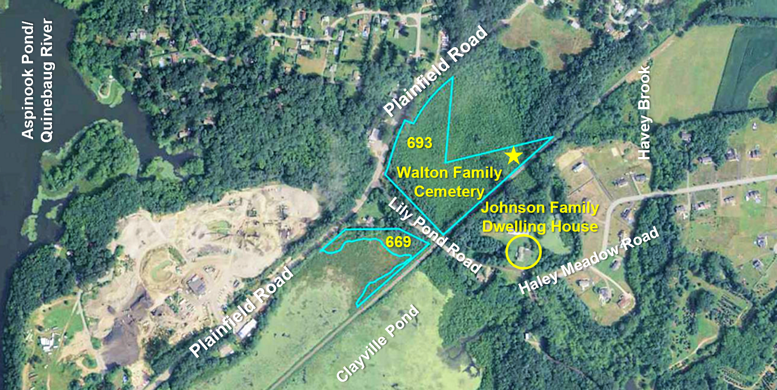 Aerial  photo showing location of Walton Cemetery